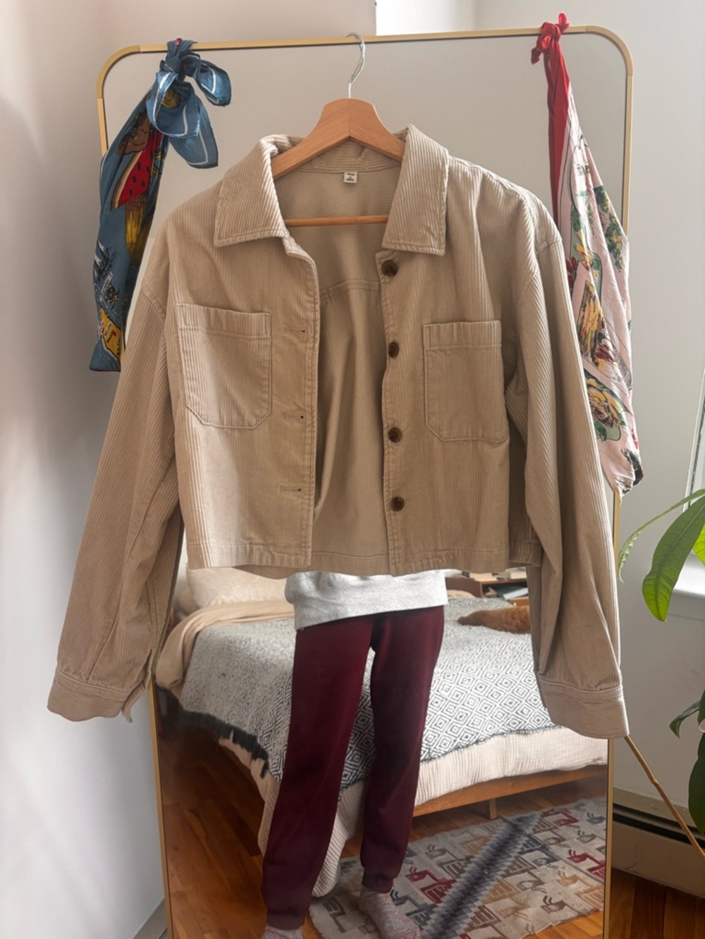 Cropped Corduroy Jacket in Beige - Women